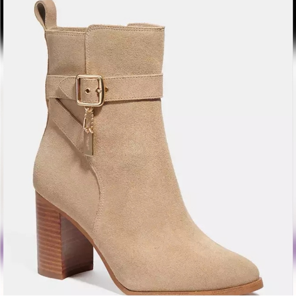 COACH BEIGE ‘OLIVIA’ LEATHER HEELED ANKLE BOOTS size 7.5  E 111‎ - Picture 3 of 16